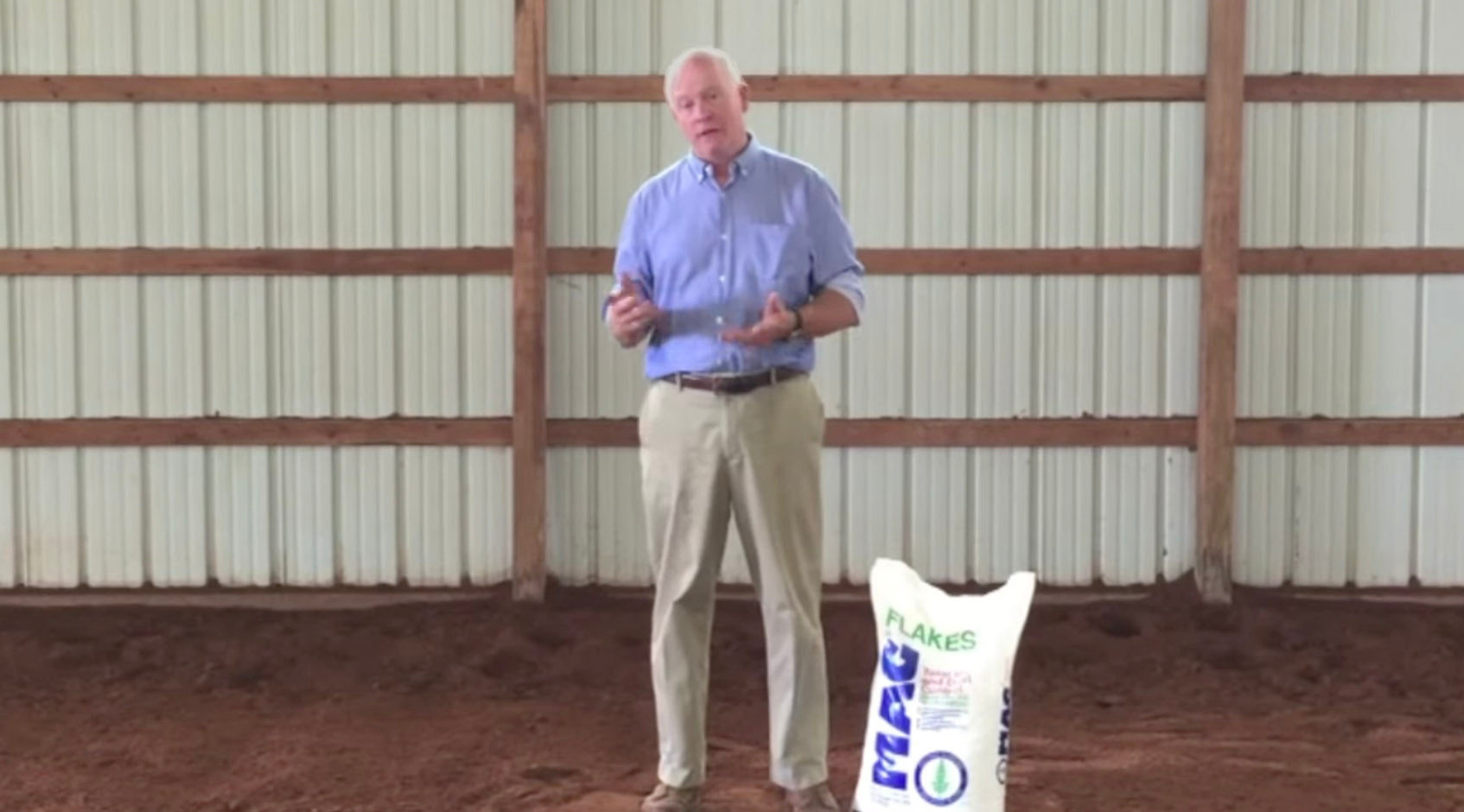 Load video: Doug Emerson&#39;s story about MAG Flakes for controlling dust in horse arenas